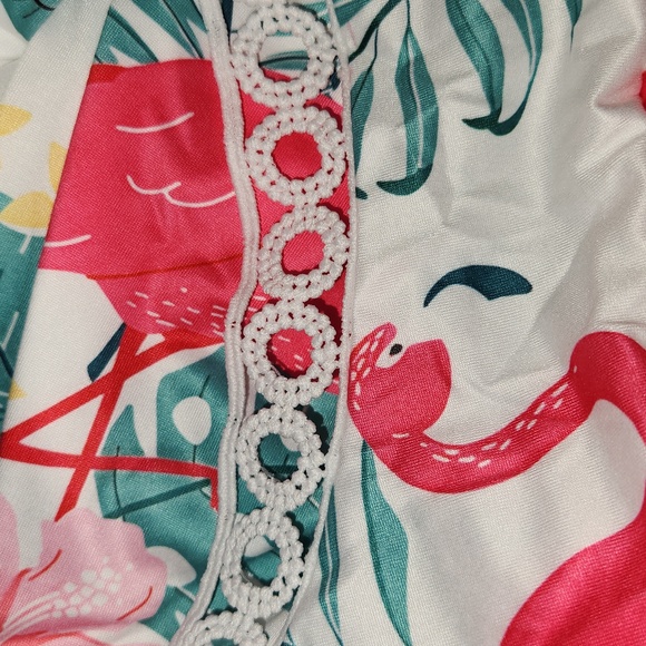 PRETTY PINK FLAMINGOS ☆ LACE TRIMMED ☆ LOUNGE DRESS ☆ NWT - Picture 6 of 7